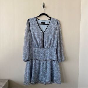 Sam Edelman-Floral V-Neck Sheer Long Sleeve Dress